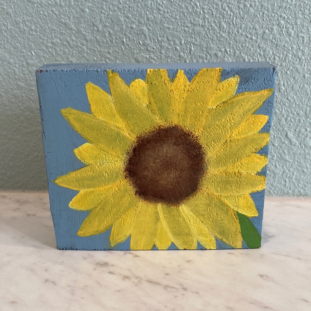 Hand Painted Sunflower Block Decor